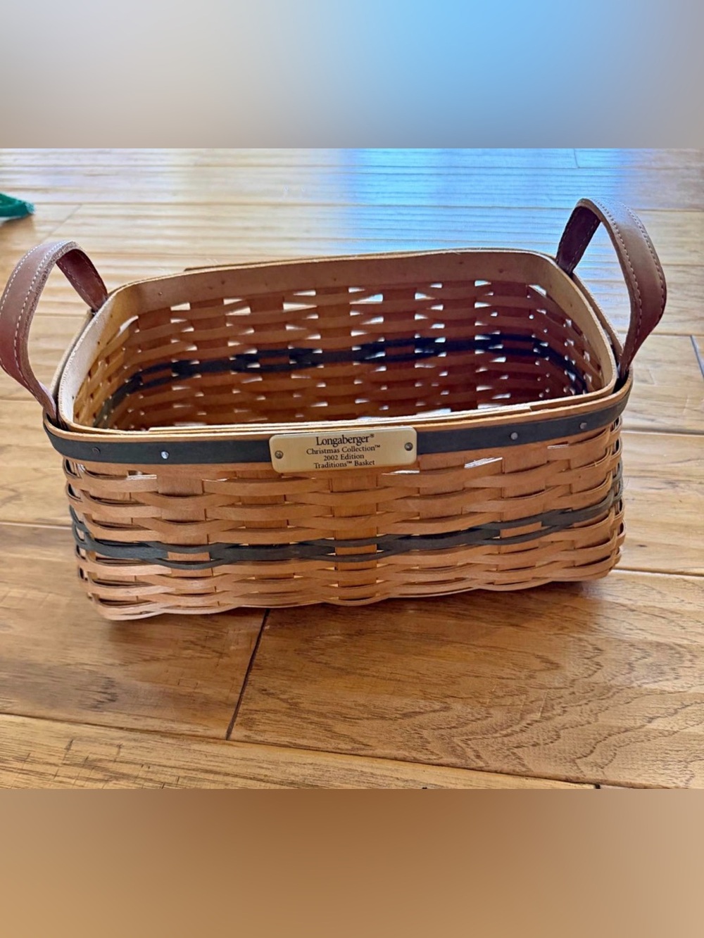 Longaberger Brown Basket with Black Trim and Leather Handles